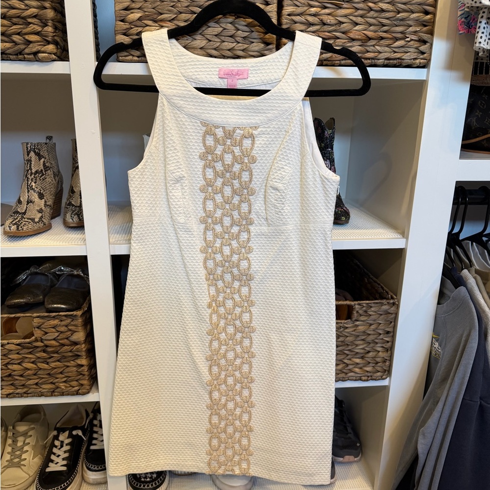 Lilly Pulitzer Cream Textured Sleeveless Dress with Pink Label
